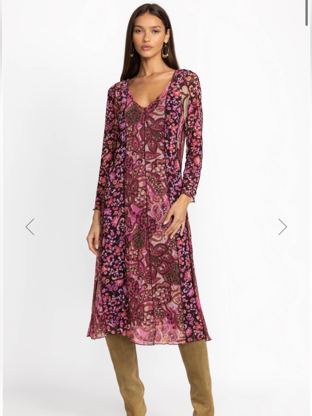 JOHNNY WAS AGATHA FLORAL MESH MIDI DRESS